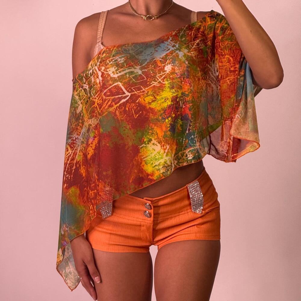 Multicolor Printed Mesh Poncho